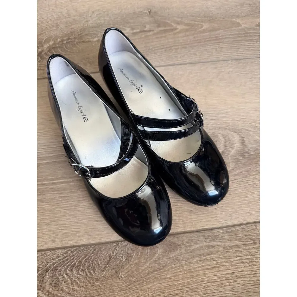 American Eagle Girls' Ari Black Patent Mary Jane Shoes